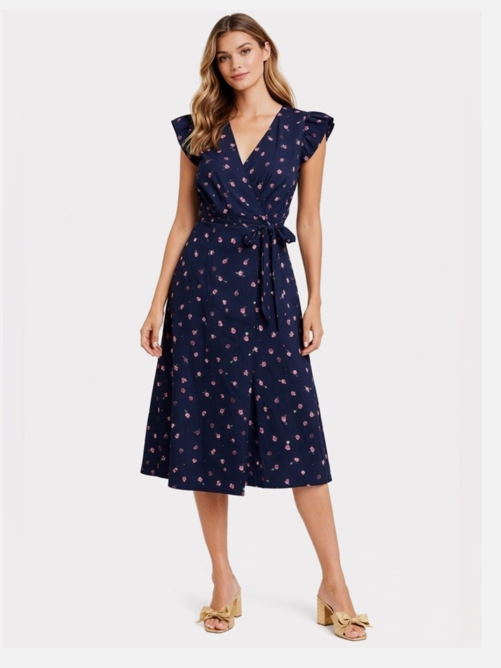 NWOT Rebecca Taylor Farren Floral Midi Wrap Dress 100% Cotton Flutter Sleeve